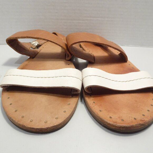 Frye Sandals Women Size 8 Ally 2 Shoes Brown Cream Leather Slingback - Picture 1 of 5